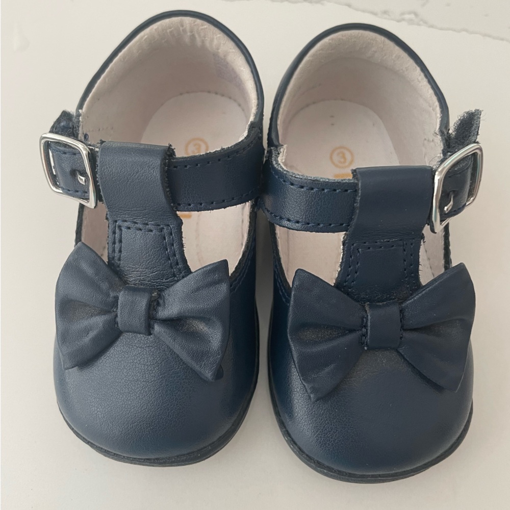 L’Amour Angel Baby navy Leather Maryjanes with bow